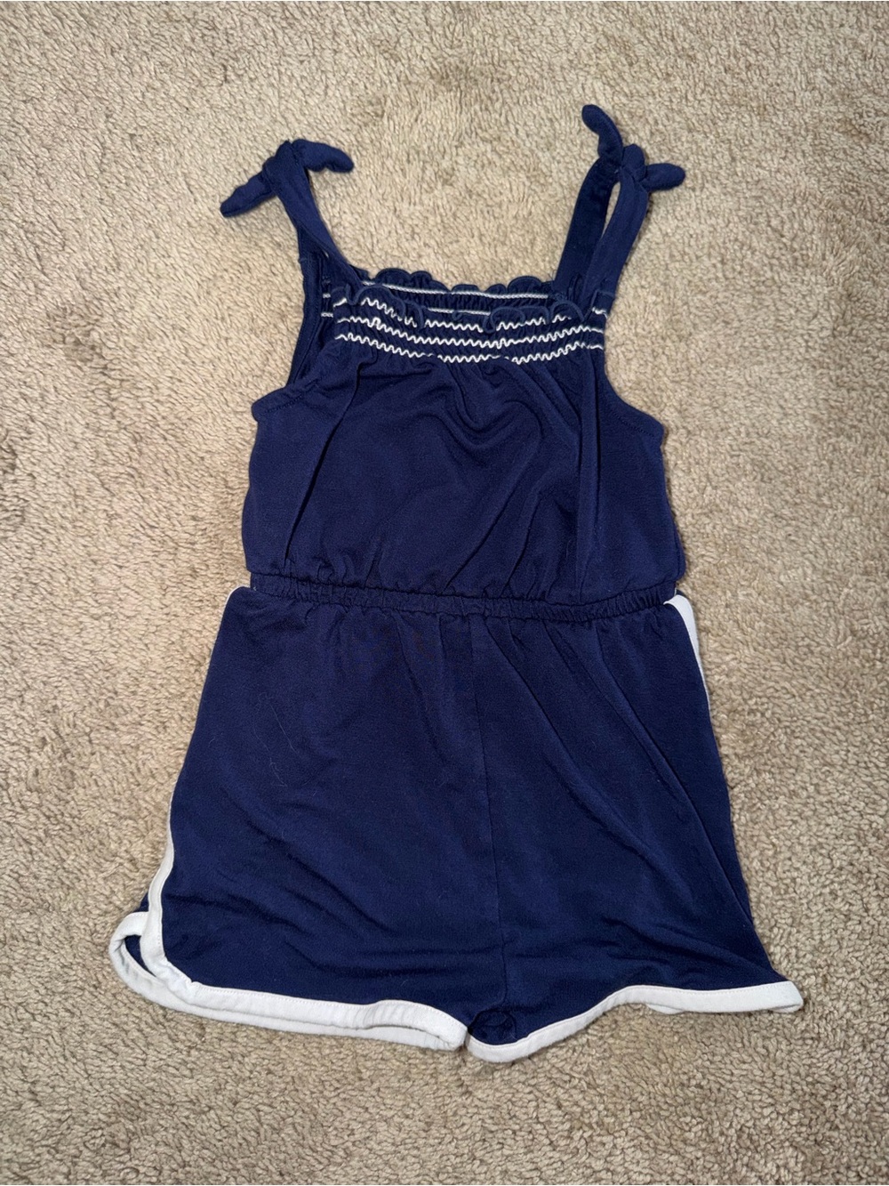 Little Sleepies Navy and White Knit Girls Romper with Tie Straps